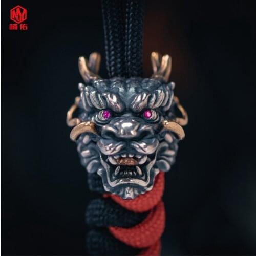 1PC EDC Paracord Beads Dragon Head Retro Brass Copper Lanyard Pendants Knife Beads Umbrella Rope Cord Necklace Bracelet Beads
