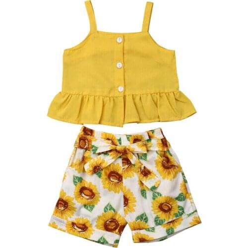Toddler Baby Girl Clothes Sunflower Sleeveless Vest Tops+Shorts Summer 2PCS Kids Girls Outfits Sunsuit Clothing Set