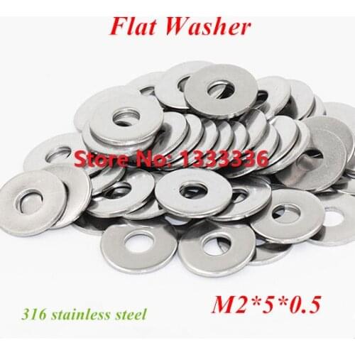 200pcs/lot M2 Flat Washers A4 Marine Grade / 316 Stainless Steel M2*5*0.5