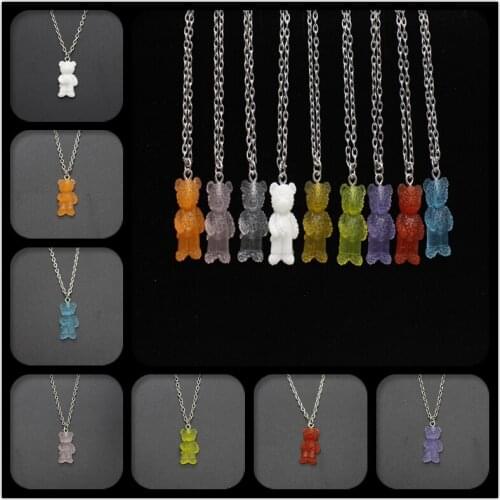 2020 New Fashion Transparent Candy Color Plastic Bear Pendant Jewelry Necklace Women Necklace