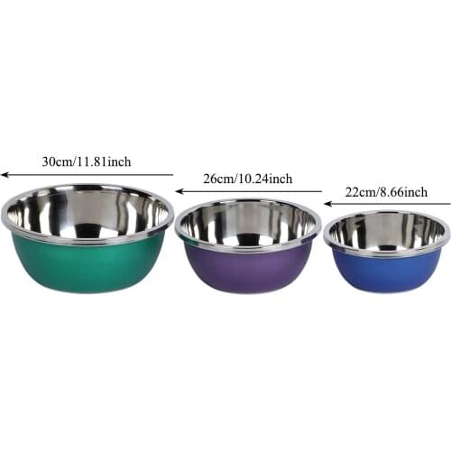 3 Pcs/Set Stainless Steel Thickened Mixing Washing Serving Bowl Kitchen Tableware Washing Rice/Vegetables/Kneading Dough
