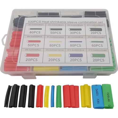 530Pcs Heat Shrink Tubing Connector Kit Assortment Electronic Polyolefin Wire Cable Heat Shrinkable Sleeve Thermoresistant Tube