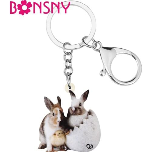 Bonsny Acrylic Easter Eggs Hare Rabbit Bunny Keychains Keyring Animal Key Chain Jewelry For Women Girls Wallet Bag Decoration