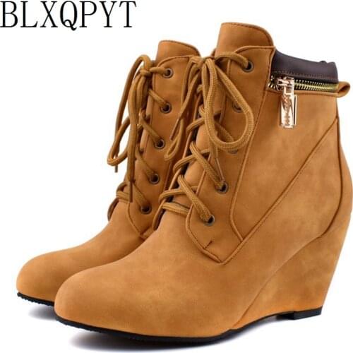 BLXQPYT Plus Size 34-48 wedges High Heels Winter boots Women 2019 western platform boots Vintage Ankle Boots Shoes Woman172-2