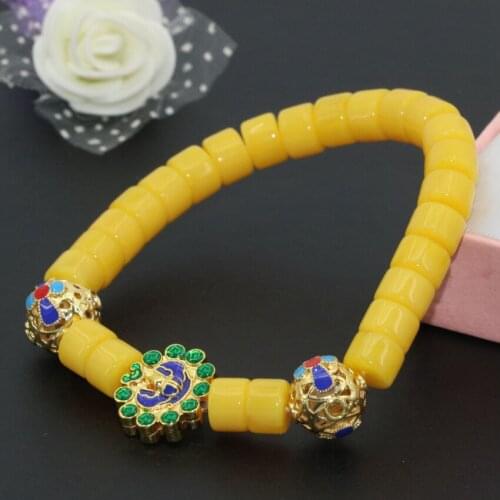 2 style 6*8mm yellow resin beeswax abacus beads strand buddhism bracelets gold-color cloisonne jewelry making 7.5inch B2719