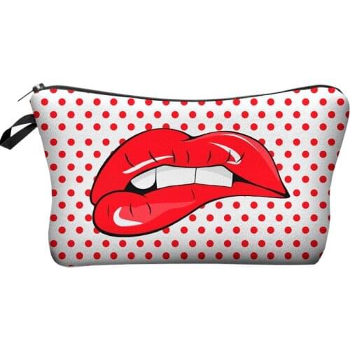 Eco Zipper Pouch Stylish Printed Red Dot Lips Pattern Makeup Bag Hot Sale Cosmetic Bags High Quality Pencil Cases Coin Purse