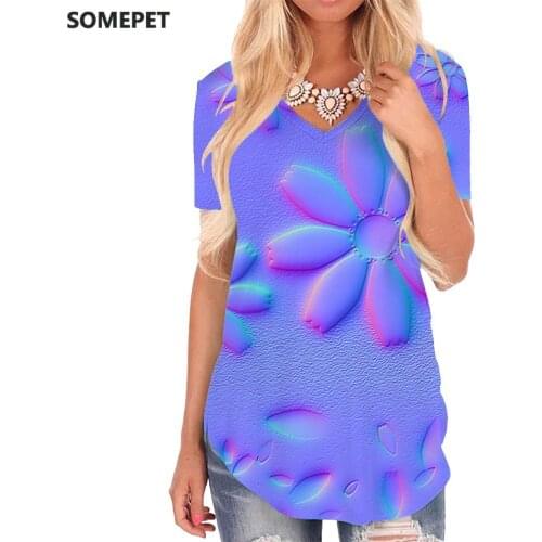SOMEPET Flowers T Shirt Women Pattern V-neck Tshirt Painting Shirt Print Art Funny T shirts Womens Clothing Fashion Casual Tops