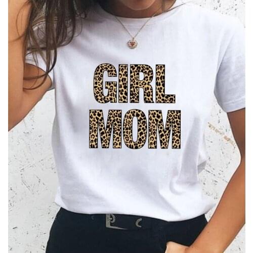 Leopard Girl Mom 100% Cotton T-shirt Cute Girl Mama Mom Life Tee Top Vintage Womens Mothers Day Gift Tshirt
