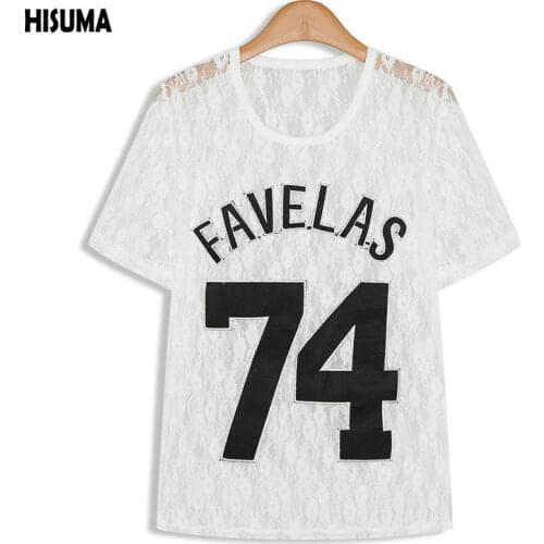 HISUMA 2020 Summer New Womens Letter appliques Pullover Short-sleeve Lace t-shirt Female Tees Women fairy T-shirts