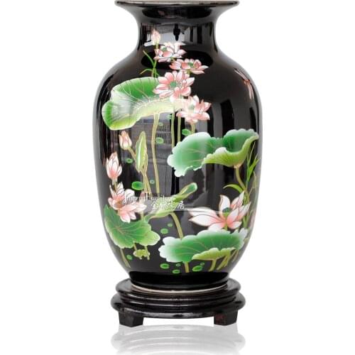 Ceramics vase black glaze home decoration lotus