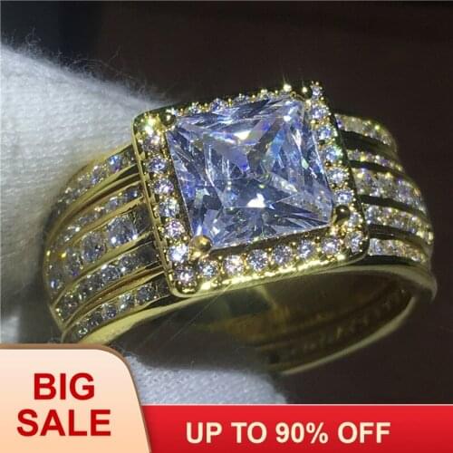 Handmade 3-in-1 Anniversary ring Yellow Gold Filled 925 Silver Engagement wedding band rings for women AAAAA zircon Bijoux