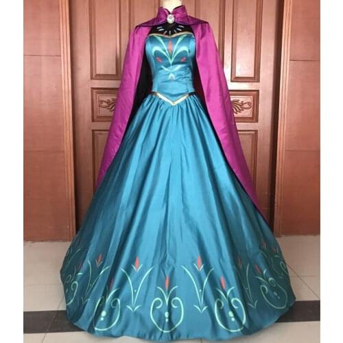 Movie Ice Snow Cosplay Queen Elsa Costume Adult Women Dress With Cloak Fancy Halloween Party Gown