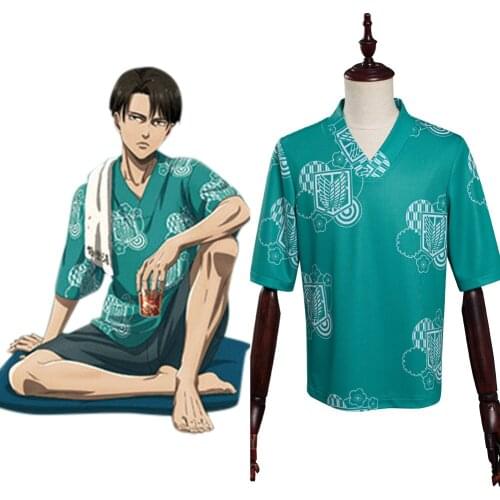 Attack on Titan Cosplay Levi Ackerman Costume Short Sleeve Shirt Hawaiian Vacation Shirt Top