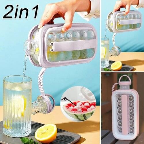 Ice Ball Maker 2 In 1 Portable Creative Ice Bottle Cubic Container Ice Cube Round Tray Mold Household Kitchen Frozen Beverage