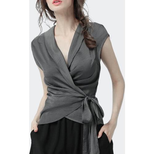 Summer Elegant Vest Womens Lace Up Chiffon Top Bow Tie Tie Black Top Waist Cross 2021 Fashion