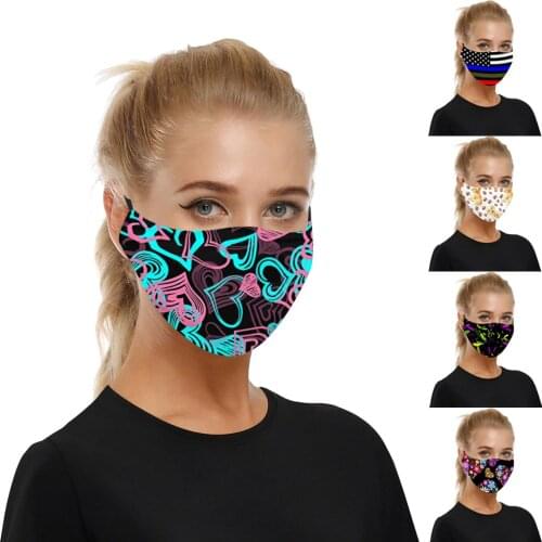 1Pc Ski Fasemask Reusable Adults With 2Pc Filter Love Print Cotton Washable Fase Maksk For Germ Protection For Adults Bandana