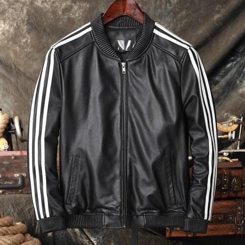 Spring and Autumn New Mens Leather Jacket Quality Sheepskin Baseball Jacket Natural Genuine Leather Soft Coat
