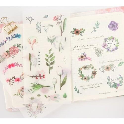 6 sheets/pack Pretty Washi Stickers Midsummer Dress Journal Diy Scrapbooking Girlish Style Plant Flowers Collage Deco Stickers