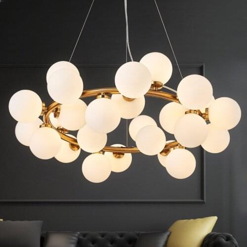 Nordic Living Room LED Hanging Lights Modern Creative American Chandelier Glass Ball Restaurant Iron Pendant Lamp MJ1114