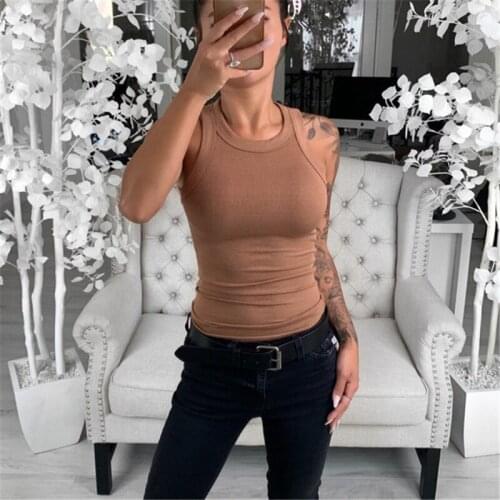 2021 Summer New Womens Solid Color Round Neck Sleeveless Knitted Vest Slim Fit Womens Top Tank Top Women