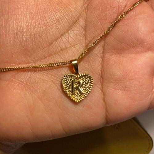 Gold Heart Letters Necklaces For Women Stainless Steel Gold Plated Heart Shape Lucky 26 Letters Necklace Jewelry Girl Gift