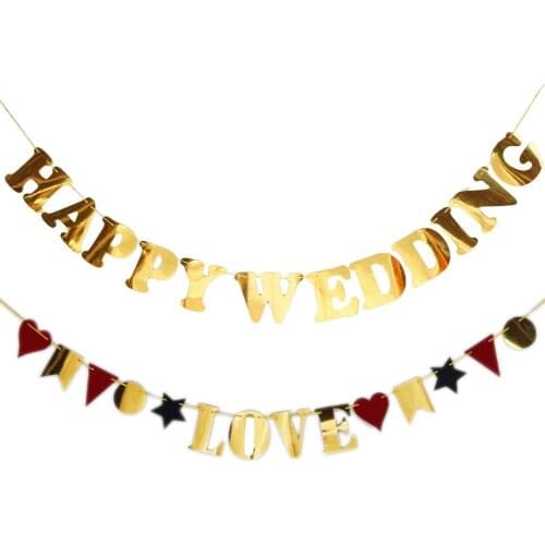 Happy Wedding Love Letter Heart Paper Banner Wedding Garland Flags Party Decor