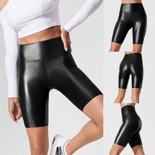High Waisted Short Imitation Leather Trousers Leggings Women Quarter short Leggings Elastic Bottoming sport short Кожаные Брюки