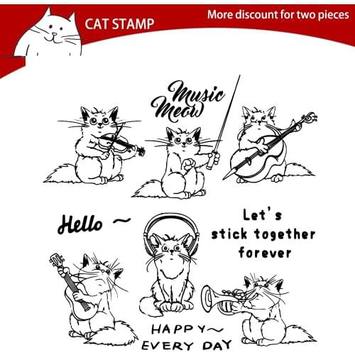 Music Cat Cutting Dies Clear Stamps For Scrapbooking Card Making Photo Album Silicone Stamp DIY Decorative Crafts