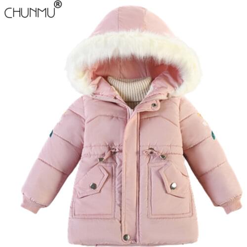 Girls Baby Warm Coats Girls Jackets For Autumn Winter Cotton Down Coat Fashion Solid Color Kids Hooded Coats Long Design