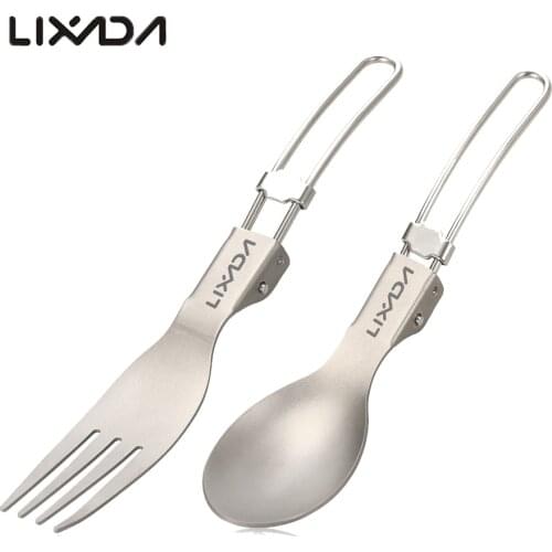 Lixada Titanium Folding Spoon Spork Outdoor Cookware Titanium Flatware Lightweight Handle Picnic Camping Travel Tableware