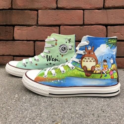 Wen Hand Painted Shoes Design Custom Anime My Neighbor Totoro High Top Canvas Sneakers for Men Womens Christmas Gifts