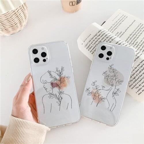 Women Body Line Phone Case For iPhone XR XS Max X 12 11 Pro Max SE 2020 6s 7 8 Plus Color Blooming Soft Clear Transparent Cover