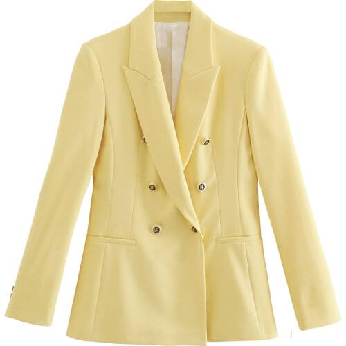 Dave&Di Blazers And Jackets England Style High Street Fashion Double Breasted Solid Casual Blazer Women Blazer Mujer 2021 Women