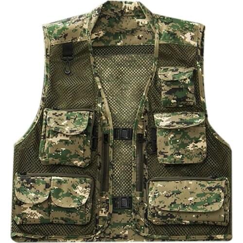 Mens Fishing Vest Mesh Breathable with Multi-Pocket Zip Camouflage Waistcoat Jacket Outdoor Photography Hunting Travel