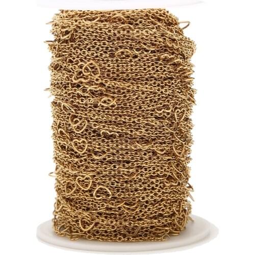 1M/2M/5M/10M New Hot Selling High Quality 6*5mm Gold tone Stainless Steel hollow Hearts Link Chain for DIY jewelry making