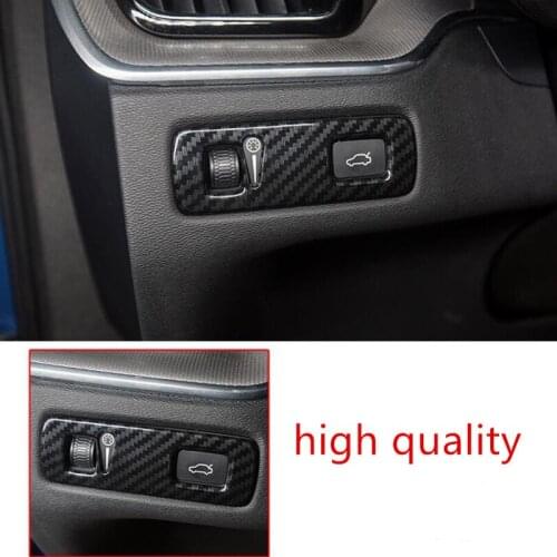 1PC Carbon Fiber ABS Chrome Car Interior Headlight Adjustment Button Cover Trim Molding For Volvo XC60 2018 Car Styling