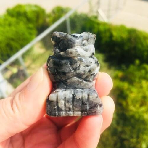 1PCS Factory direct selling Natural Hand Carved Larvikite Blue Pearl Granite Owl Crystal Owl folk crafts for Healing Gifts