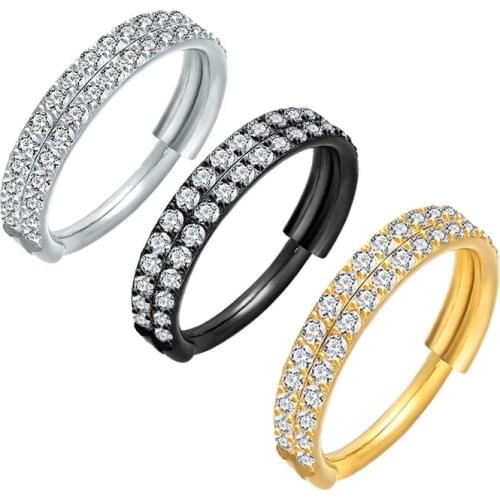 10pcs Clear CZ Clickers Surgical Steel Nose Ring Septum Hinge Segment Ear Helix Tragus Hoop Earrings 16G Daith Body Jewelry