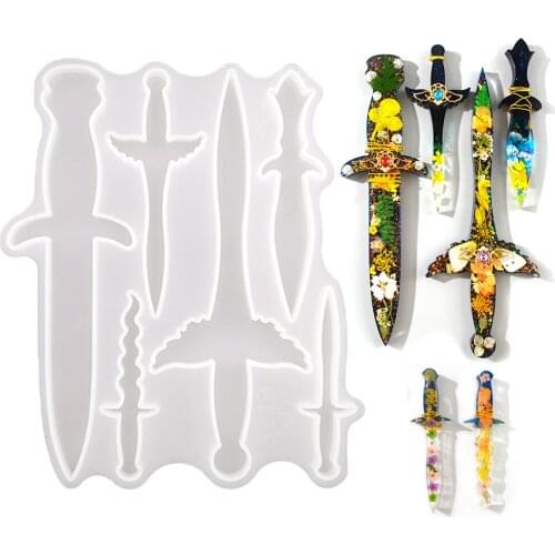 2021 Mixed Long Knight Battle Swords Resina Epoxi Transparente Moulds Cute Knife Silicone Molds For Resin Art Jewelry Making Kit