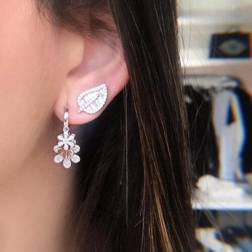 5 pcs flower heart charm dangle drop earring gold silver color elegance gorgeous European women lover fashion wedding jewelry