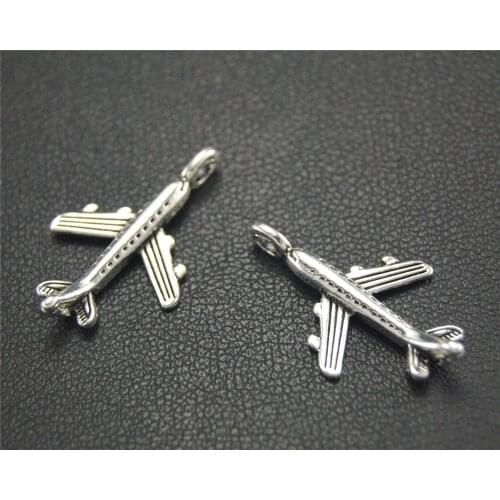 50pcs Silver Color airplane Charm DIY Necklace Bracelet Bangle Findings 24x15mm A1781