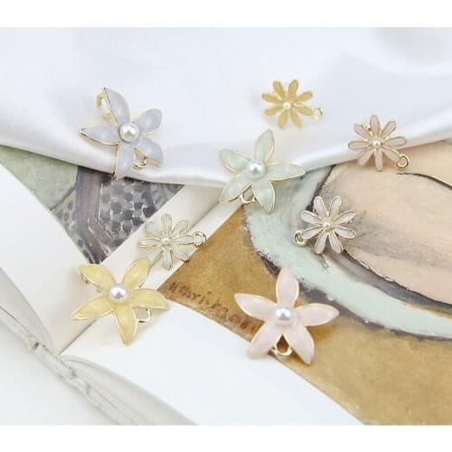 6pcs Hot Sale 2020 Alloy Drop Oilpearl Flower Back Hanging Earrings Statement Stud Earrings Material Diy Jewelry Accessories