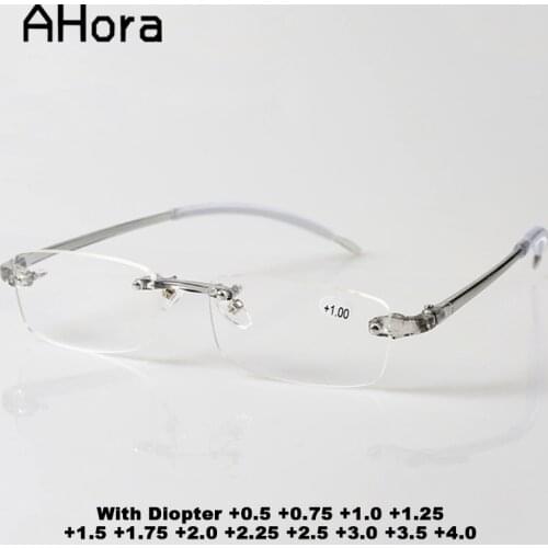 Ahora Retro Rimless Reading Glasses Men Women Diopters +1.0+1.5+2.0+2.5+3.0+3.5+4.0 Ultralight Presbyopic Glasses