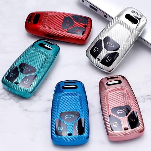 Accessories for Audi A4 A4L A5 Q5 Q7 TT 2016 2017 2018 Key Fob TPU Carbon Fiber Car Key Holder Case Cover Skin Shell