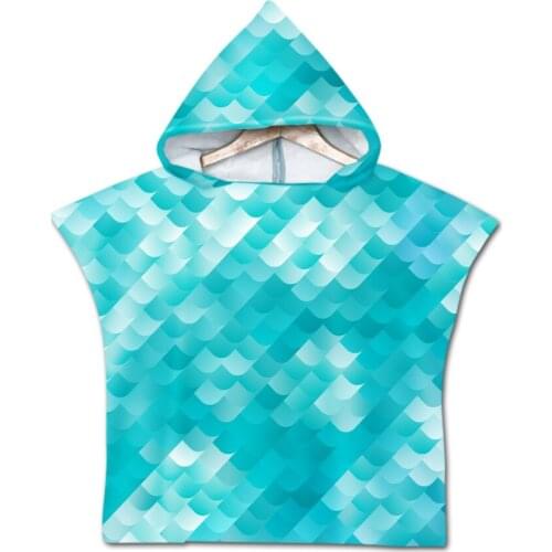 Free shipping Geometric Fish Scales Baby Kids Children Hooded Towel Pool Bath Beach Poncho Towel Cape Novelty Birthday Gift