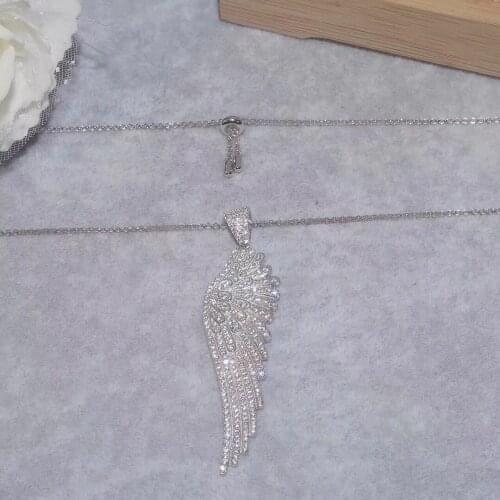 SLJELY Brand Real 925 Sterling Silver Lucky Angel Wing / Feather Pendant Full Micro Cubic Zirconia CZ Necklace Luxury Jewelry