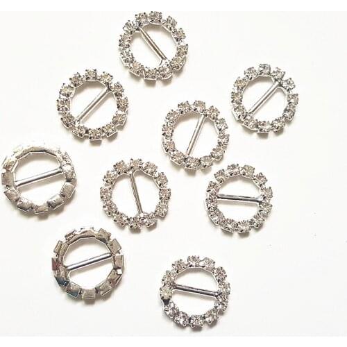 CJSIR 10Pcs DIA15mm Round Clear Crystal Rhinestone Buckle Invitation Ribbon Slider For Wedding Silver Accessories