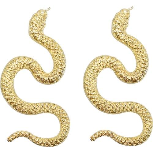 Golden Alloy Snake Earrings For Women Simple Fashion Punk Style Metal Carving Snake Animal Earrings Jewelry Gift Accessories