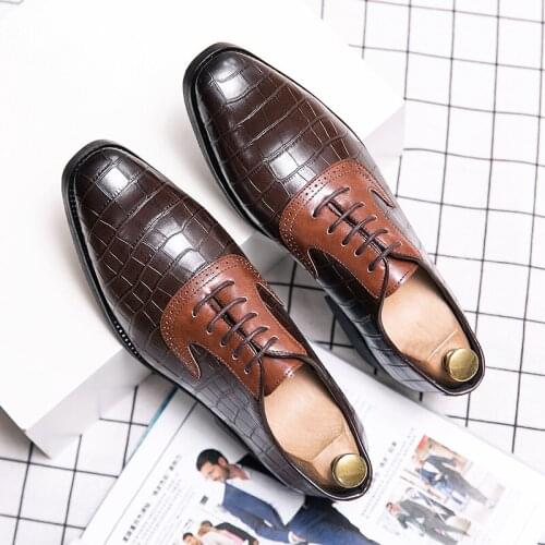 Formal Elegant Classic Business Wedding Social Male Fashion Shoes Crocodile Pattern Lace up Men Leather Shoes