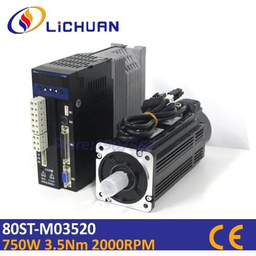 Hot! 750w AC servo motor+drive kit 3.5Nm 220v 3000r/min Nema32 80mm 80ST-M03520 for material conveying machine 3A middle inertia